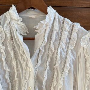 Loretta Caponi French lace ruffle cotton blouse